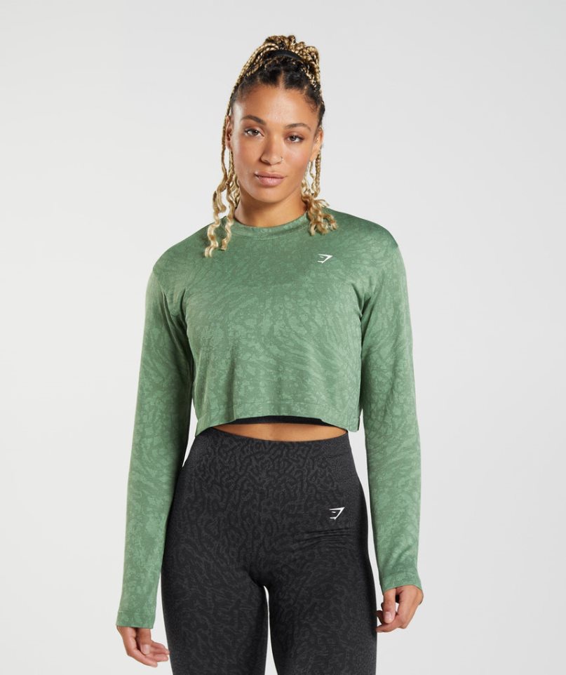 Women\'s Gymshark Adapt Animal Seamless Long Sleeve Top T-Shirts Green | CA 86N7D5